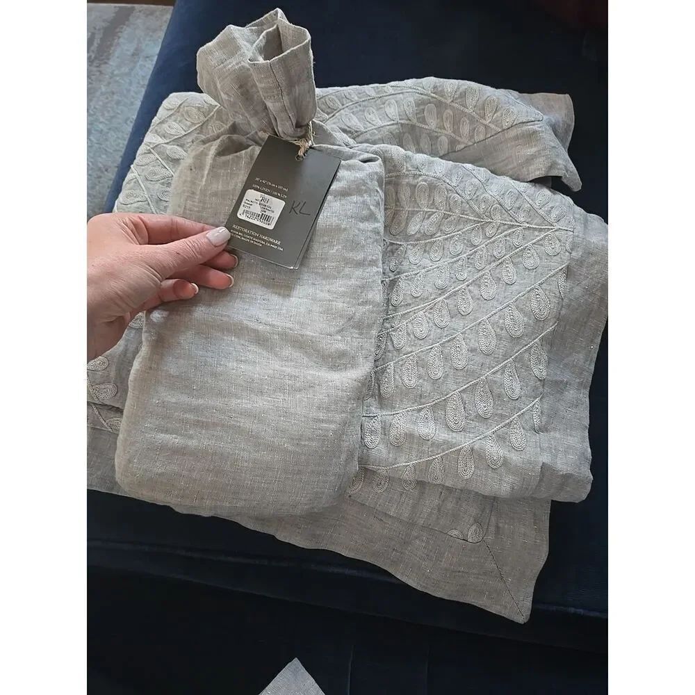 Restoration Hardware Embroidered Palmette Linen KING LOUNGER Sham Grey NEW